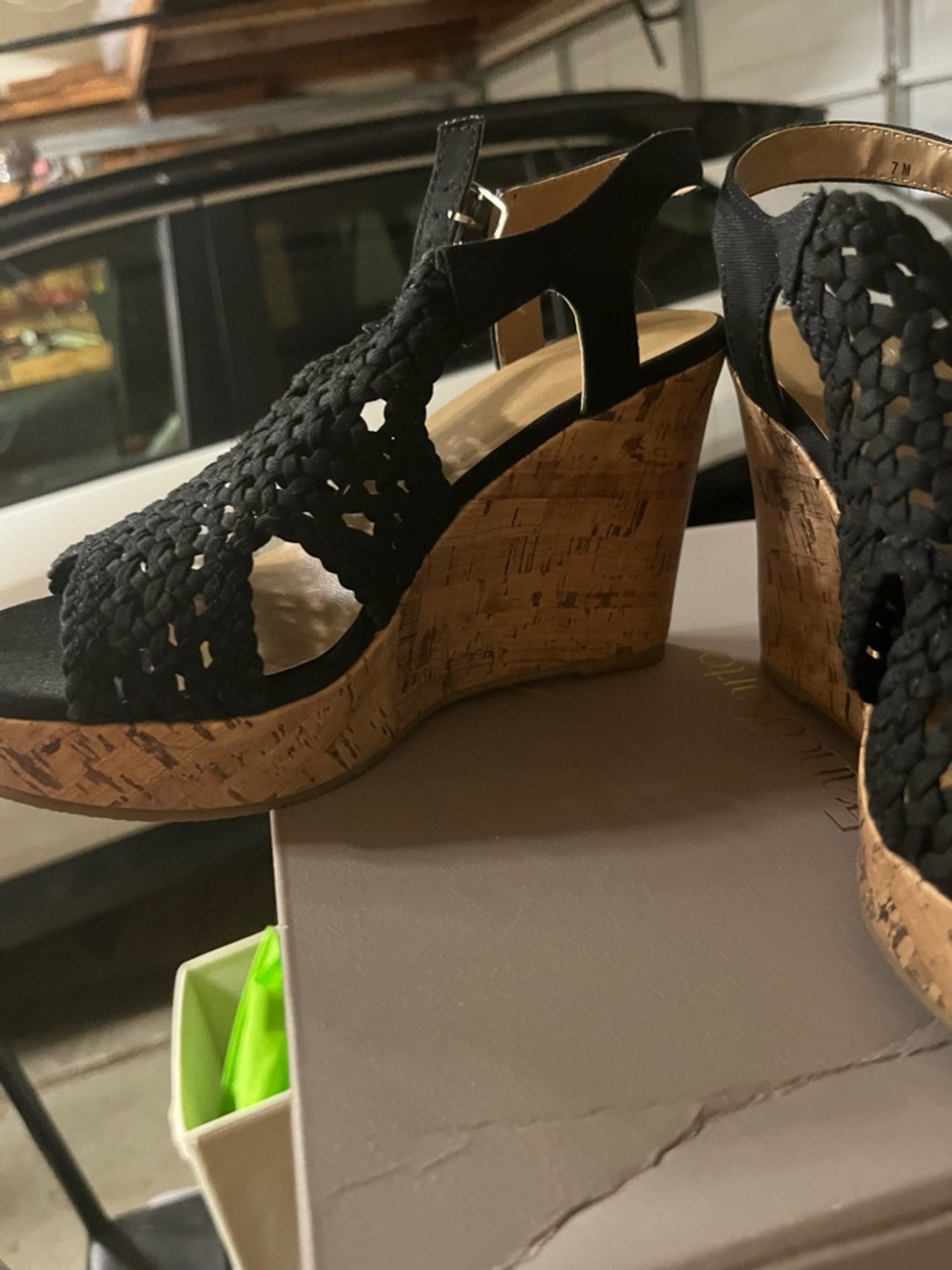 Kohl's Black Woven Cork Wedge Sandals - Women's Slingback